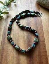 Load image into Gallery viewer, Sterling Silver Turquoise Nuggets Purple Spiny Oyster Bead Necklace. 20 Inch