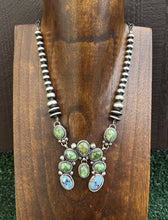 Load image into Gallery viewer, Navajo Sterling Silver Sonoran Gold Golden Hills Turquoise Lariat Naja Necklace