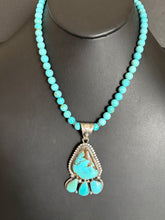 Load image into Gallery viewer, Handmade Navajo Turquoise Pendent Sterling Silver .
Turquoise W Silver Necklace