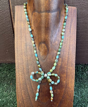 Load image into Gallery viewer, Bow Blue Green Turquoise Sterling Silver Pearls Bead Necklace. 18 Inch. Gift
