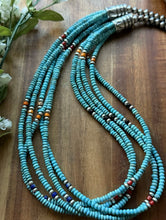 Load image into Gallery viewer, Sterling Silver Multi Strand Stone Blue Turquoise Bead Necklace. 24 inch