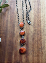 Load image into Gallery viewer, Navajo Sterling Silver Orange Spiny Oyster Lariat Chain Necklace C Shorty