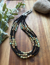 Load image into Gallery viewer, Sterling Silver Multi Strand Black Onyx Turquoise Bead Necklace. 22 Inch
