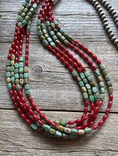 Load image into Gallery viewer, Sterling Silver Multi Strand Blue Green Turquoise Coral Pearls Bead Necklace 30”
