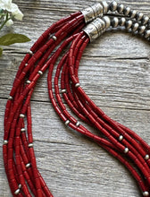 Load image into Gallery viewer, Sterling Silver Multi Strand Red Bamboo Coral W Pearls Bead Necklace 24 Inch