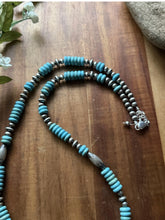 Load image into Gallery viewer, Sterling Silver Blue Turquoise W Multi Bead Pearls Necklace. 24 inch. Gift