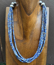 Load image into Gallery viewer, Sterling Silver Multi Strand Lapis Pearls Bead Necklace 23 inch Gift