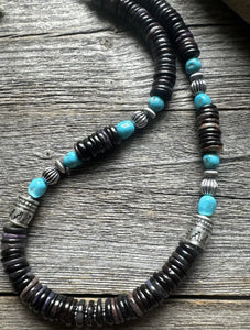 Sugilite Sleeping Beauty Turquoise Sterling Silver Nuggets Bead Necklace 18 inch