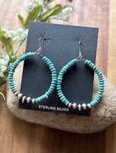 Load image into Gallery viewer, Sterling Silver Blue Turquoise Bead W Pearls Loop Hoop Earrings.