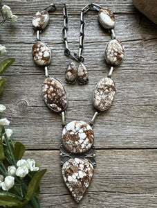 Native American Navajo Sterling Silver Brown Wild Horse Chain Lariat Necklace JP