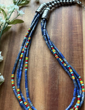 Load image into Gallery viewer, Sterling Silver Multi Strand Stone Heishi Lapis Pearls Bead Necklace 24 inch