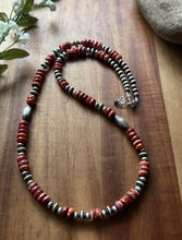 Load image into Gallery viewer, Sterling Silver Orange Red Spiny Oyster Multi Bead Pearls Necklace 24 inch Gift