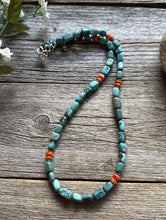 Load image into Gallery viewer, Sterling Silver Turquoise Nuggets Spiny Oyster Multi Stone Bead Necklace 18 inch