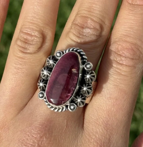 Navajo 925 Sterling Silver Purple Spiny Oyster Adjustable Ring. K Yazzie