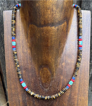 Load image into Gallery viewer, Southwestern Multi Stone Sterling Silver Tigers Eye Bead Necklace 18 inch