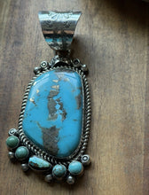 Load image into Gallery viewer, Navajo Native American Sterling Silver Blue Turquoise Pendant R Yazzie Gift