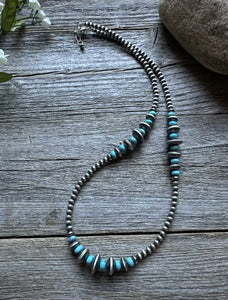 Sterling Silver Blue Turquoise W Pearls Bead Necklace. 20 inch