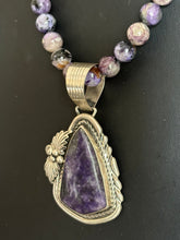 Load image into Gallery viewer, Handmade Navajo Sterling Silver and Charoite Pendent with necklace