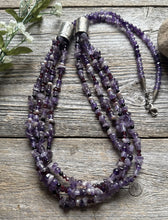 Load image into Gallery viewer, Sterling Silver Multi Strand Stone Purple Pearls Bead Necklace. 32 inch
