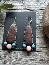 Load image into Gallery viewer, Navajo Sterling Silver Multi Stone Turquoise Pink Conch Earrings RY
