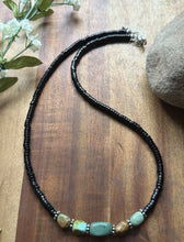 Load image into Gallery viewer, Sterling Silver Black Onyx Green Turquoise Nuggets Bead Necklace 18 inch Gift