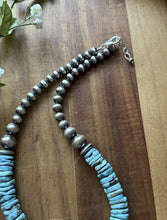 Load image into Gallery viewer, Sterling Silver Blue Turquoise W Pearls Bead Necklace. 18 inch