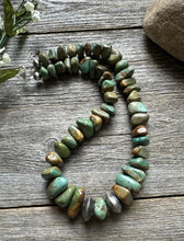 Load image into Gallery viewer, Sterling Silver Green Turquoise Nuggets Bead Necklace. 18 inch