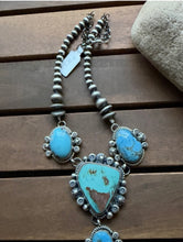 Load image into Gallery viewer, Navajo Sterling Silver Turquoise Lariat Pearls Chain Bead Necklace K Yazzie
