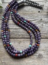 Load image into Gallery viewer, Sterling Silver Multi Strand Stone Purple Pearls Bead Necklace. 24 inch