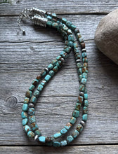 Load image into Gallery viewer, Sterling Silver Multi 2 Strand Blue Green Turquoise Bead Necklace. 18 inch