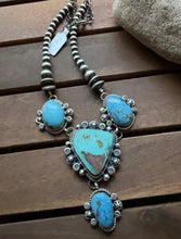 Load image into Gallery viewer, Navajo Sterling Silver Turquoise Lariat Pearls Chain Bead Necklace K Yazzie