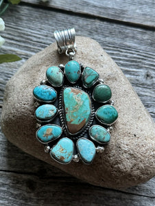 Navajo Sterling Silver Turquoise Cluster Pendant. C Yazzie