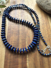 Load image into Gallery viewer, Long Sterling Silver Graduated Blue Lapis Turquoise Bead Necklace. 36 inch