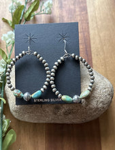 Load image into Gallery viewer, Sterling Silver Turquoise Nuggets Pearls Bead Loop Hoop Earrings.