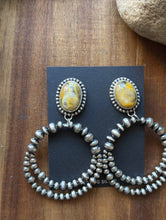 Load image into Gallery viewer, Navajo Sterling Silver Yellow Bumblebee Jasper Pearl Double Loop Earrings Etta