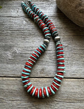 Load image into Gallery viewer, Southwestern 925 Sterling Silver Blue Turquoise Coral Bead Necklace 18 inch Gift