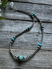 Load image into Gallery viewer, Southwestern Sterling Silver Turquoise 4mm Pearls Bead Necklace. 22 Inch. Gift