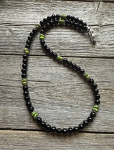 Load image into Gallery viewer, Sterling Silver Black Onyx Green Turquoise Bead Necklace. 18 Inch Gift