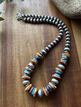 Load image into Gallery viewer, Sterling Silver Spiny Oyster Turquoise W Pearls Bead Necklace. 18 inch