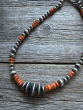 Load image into Gallery viewer, Sterling Silver Multi Bead Orange Spiny Oyster W Pearls Bead Necklace 18 inch