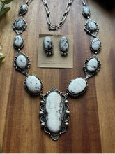 Load image into Gallery viewer, Navajo Sterling Silver White Buffalo Turquoise Lariat Necklace Set Mary Ellen