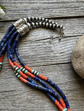 Load image into Gallery viewer, Sterling Silver Multi Strand Stone Lapis Bead Necklace. 24 inch