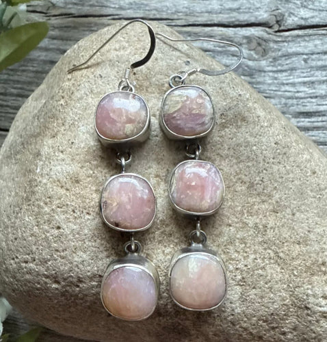 Navajo Pink Conch Sterling Silver Earrings 2.5 Inch. K Yazzie. Gift