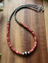 Load image into Gallery viewer, Sterling Silver Red Spiny Oyster W Multi Bead Pearls Necklace. 18 Inch. Gift