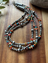 Load image into Gallery viewer, Sterling Silver Multi Strand Stone Spiny Turquoise Pearls Bead Necklace. 20 inch