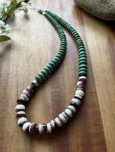 Load image into Gallery viewer, Sterling Silver Green Turquoise Purple Spiny Oyster Bead Necklace. 19 Inch