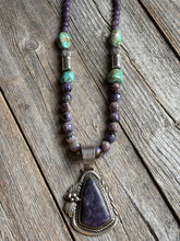 Load image into Gallery viewer, Handmade Navajo Sterling Silver and Charoite Pendent with necklace