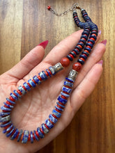 Load image into Gallery viewer, Sterling silver lapis coral bead necklace 18 inch