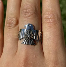 Load image into Gallery viewer, Sunshine Reeves 925 Sterling Silver Thunderbird Stamped Ring. Navajo. Size 6.5