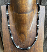 Load image into Gallery viewer, Sterling Silver Black Onyx W Pearls Bead Necklace. 18 inch. Gift